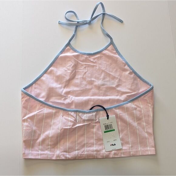 5/$20 Fila X Urban Outfitters Luann Striped Pink Cropped Halter Top NEW Large - Picture 3 of 10